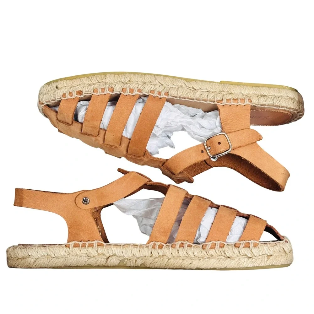 NEW FX FRAU Tan Nubuck Leather Fisherman Espadrille Sandals Made in Spain S 37
